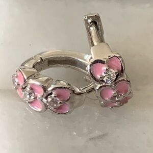 Pink Hearts Kids Earrings Sterling Silver